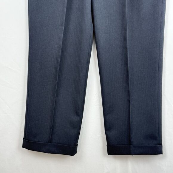Paul Frederick Men’s 36x28 Navy Blue Pleated Dress Pants Cuffed Extended Waist - Picture 5 of 16